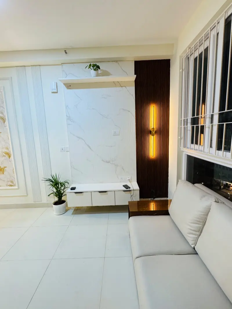 Marble & Fluted-Wood TV Unit — homeZyard, Brigade Cornerstone Utopia, Varthur, Bengaluru